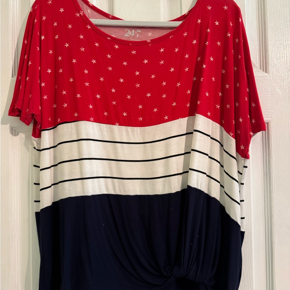 Women’s Red, White & Navy Star and Stripe Short Sleeve Top by 247
